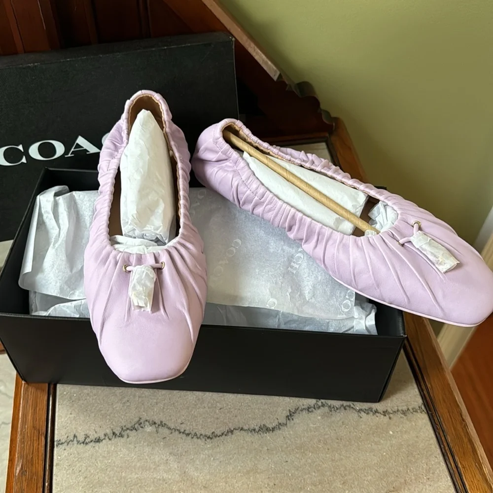 COACH Eleanore Leather Ballet Flats, Violet- S 9.5,B